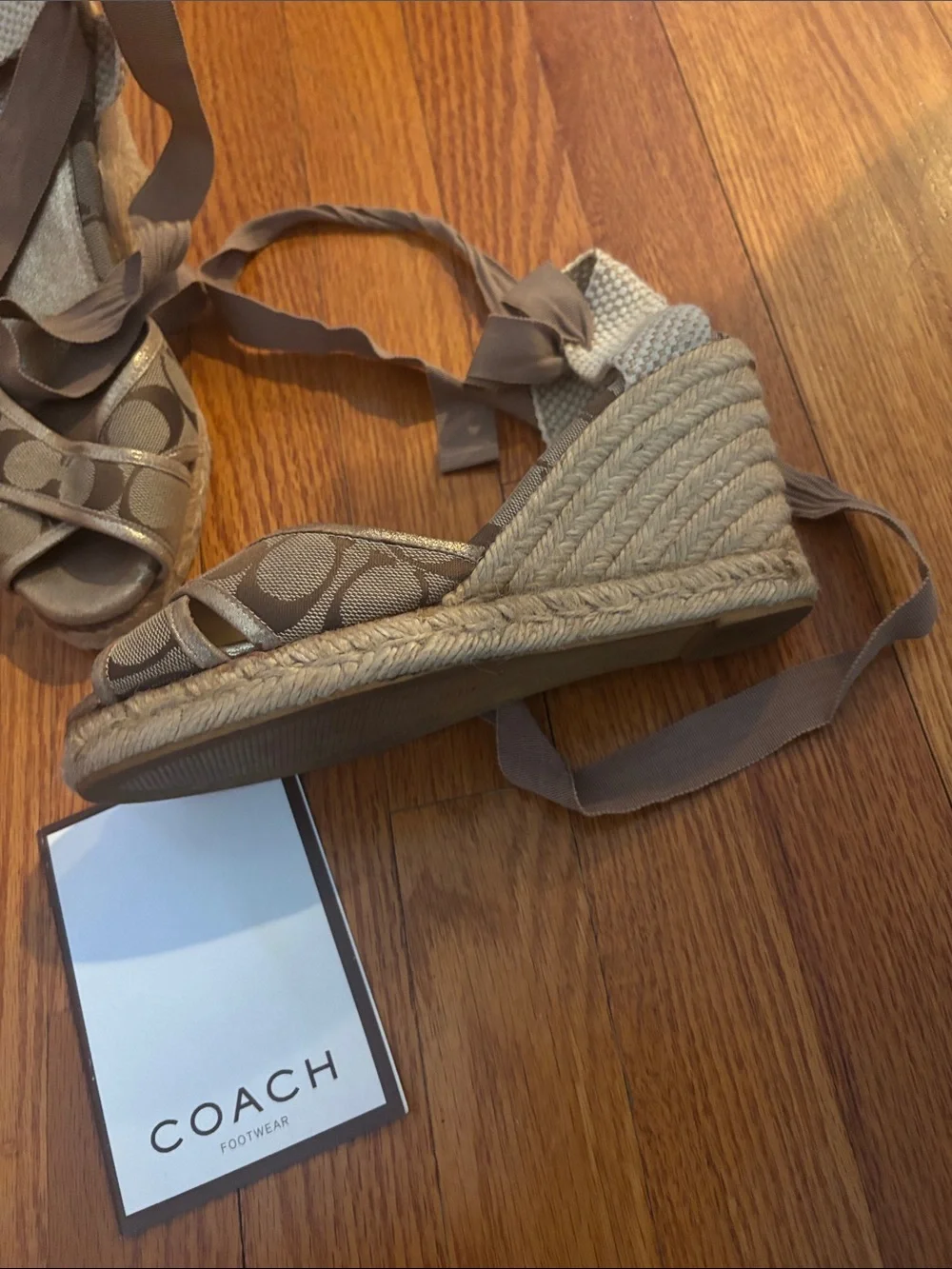 Coach Brown Signature Canvas Espadrille Lace-Up Wedges